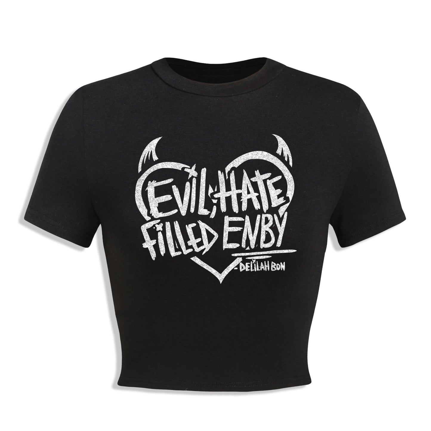 'Evil, Hate Filled Enby' Glitter Heart Crop Top