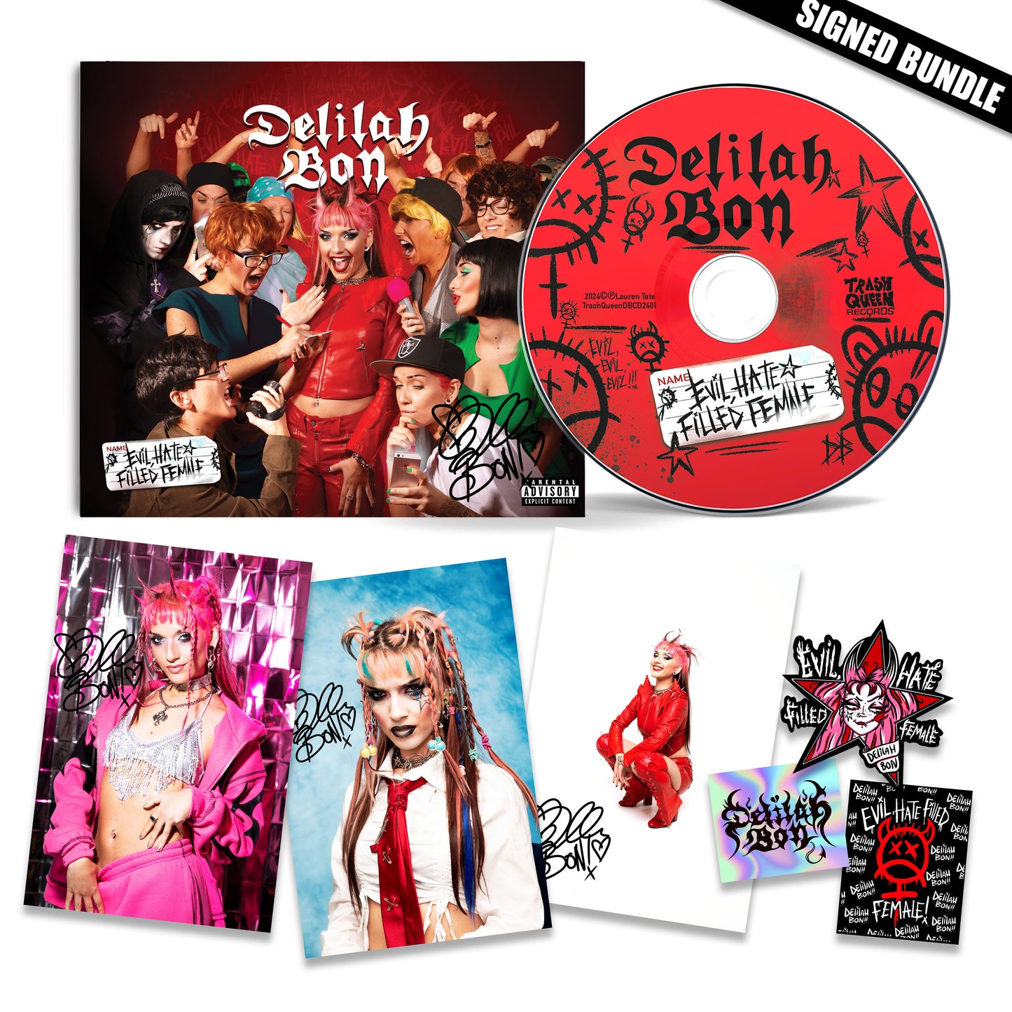 Evil, Hate Filled Female - CD / Photo / Sticker Signed Bundle