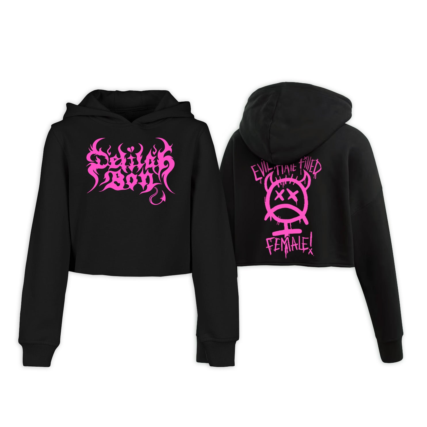 'Evil, Hate Filled Female' Pink Logo Cropped Hoodie - Pre-Order ...