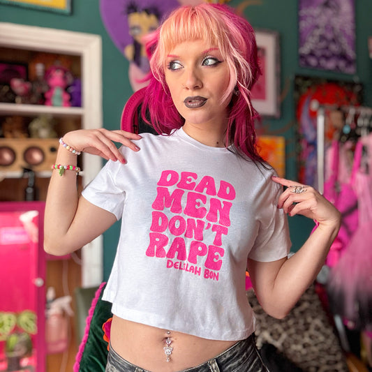 'Dead Men Don't Rape' Glitter Crop - White & Neon Pink (Copy)
