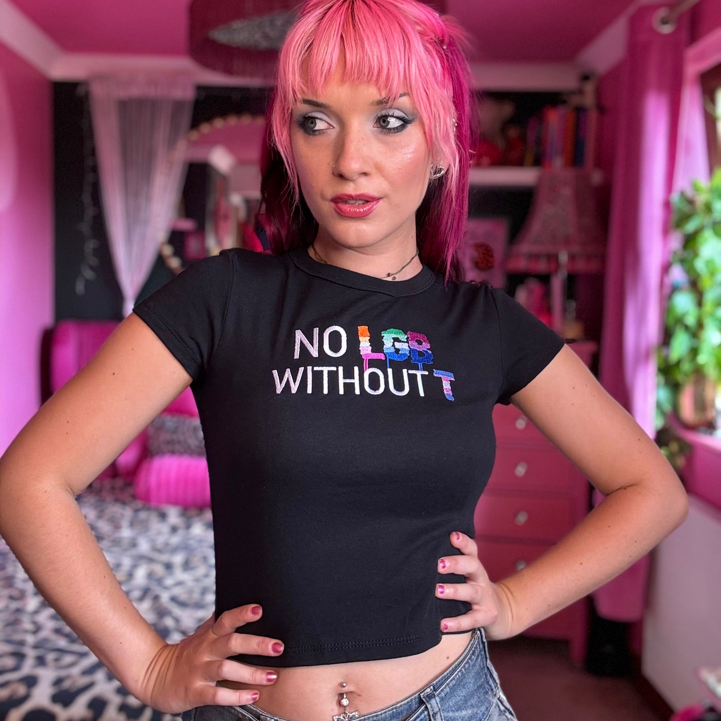 'NO LGB WITHOUT T' 🏳️‍🌈 Embroidery Crop *NEW*