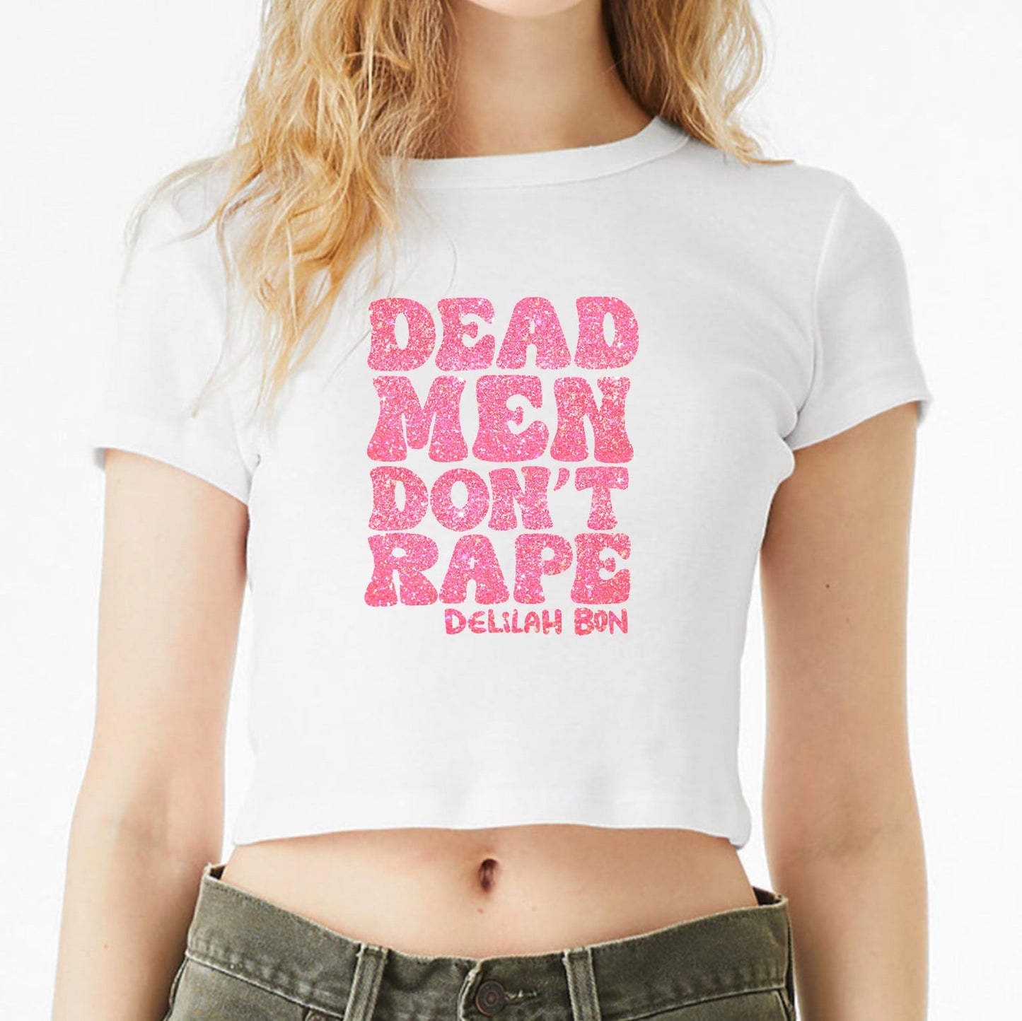 *NEW* 'Dead Men Don't Rape' Glitter Crop - White & Neon Pink Glitter!!