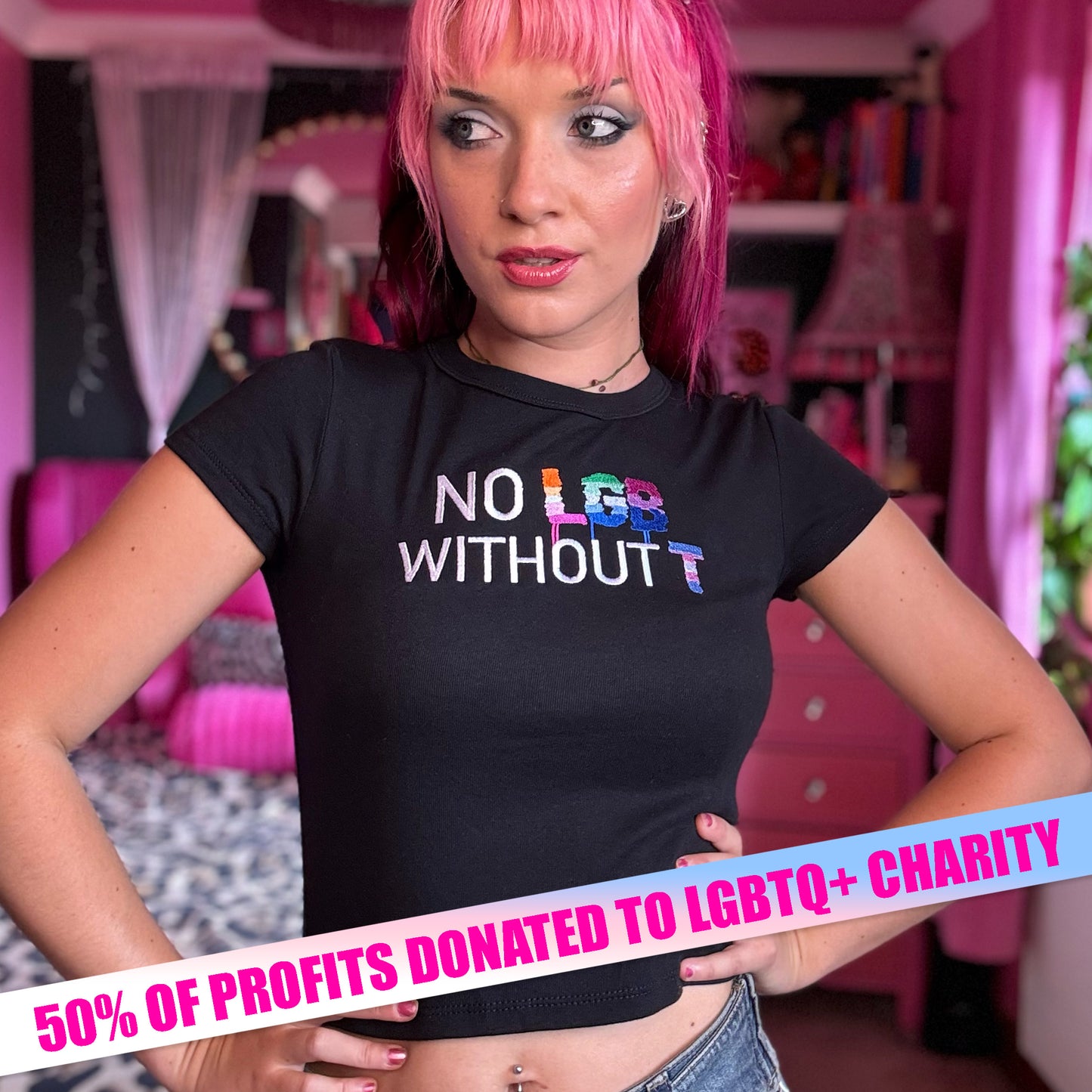 'NO LGB WITHOUT T' 🏳️‍🌈 Embroidery Crop *NEW*